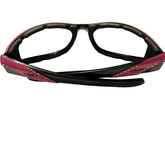 Foam Padded Motorcycle Riding Sunglasses Pink & Black with Crystal Rhinestones - Picture 3 of 5